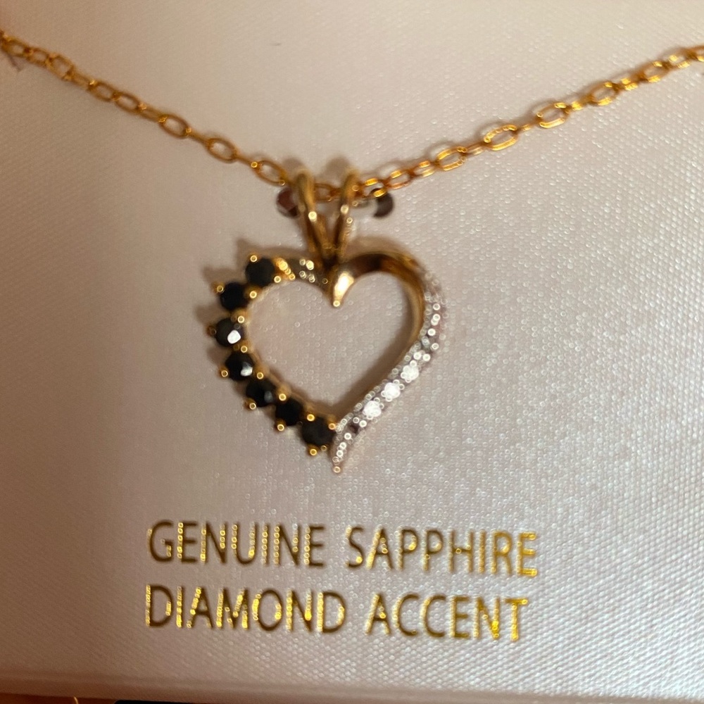 Gold over sterling silver blue sapphire necklace - Picture 2 of 4